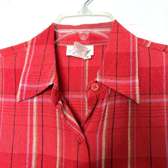 Vintage Coldwater Creek Wms Small Red Plaid Linen Blend Button Up Tunic Shirt - Picture 4 of 8